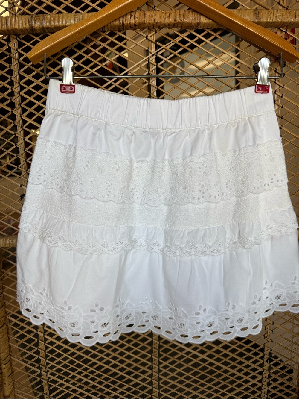 J.Crew White Eyelet Lace Mini Skirt Cottagecore Boho Cotton Size 0